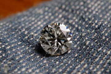 Poster - Stunning round diamond resting on textured denim fabric in warm lighting