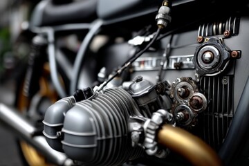 Aufkleber - Close-up view of a motorcycle engine showcasing intricate details of mechanics and design