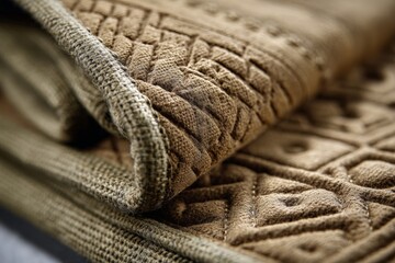 Poster - Textured brown fabric with intricate patterns displayed on a flat surface in a well-lit setting during daytime