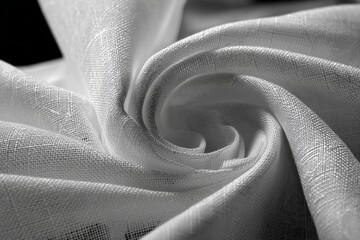 Poster - Delicate white fabric draped elegantly in a swirling pattern showcasing texture and softness in a close-up view