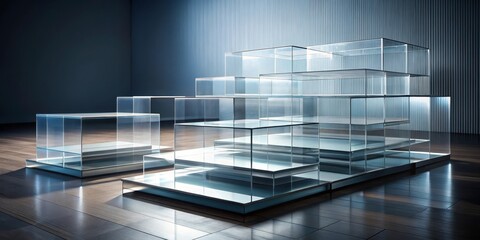 Wall Mural - Layered transparent platforms stacked in harmony, abstract, industrial,  abstract, industrial, minimalist