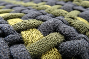 Aufkleber - Textile texture featuring intricate woven patterns in green and grey shades with close-up details showcasing craftsmanship