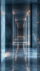 Poster - Infinite Marble Corridor: A Mesmerizing Perspective of Light and Reflection