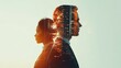© monster_code - Silhouette of business people working together. Businesspeople in an office meeting room, double exposure effect.