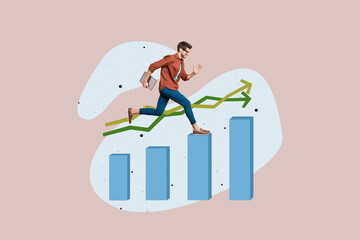 Aufkleber - Art image full photo collage of happy businesswoman businessman receive arrow career development promotion chance success