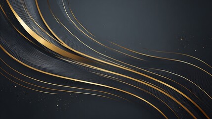Poster - Elegant dark background with golden flowing lines and subtle glitter effects