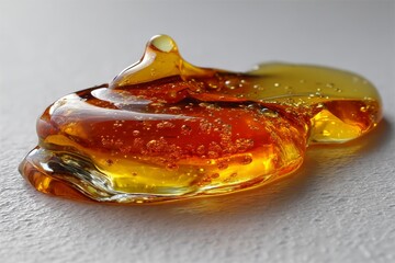 Aufkleber - Bright amber resin oozing on a smooth surface with visible air bubbles and rich golden hues during daylight