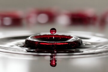 Aufkleber - Liquid drop creates ripples in dark red liquid at close range showcasing fluid dynamics