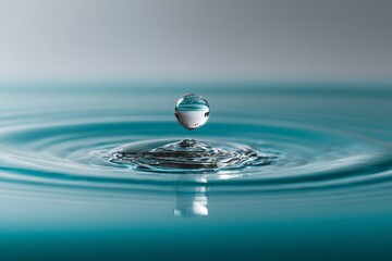 Fototapete - Water droplet creates ripples on a calm surface reflecting light in a serene indoor setting