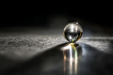 Aufkleber - Clear glass marble rolling on a textured surface illuminated by soft light