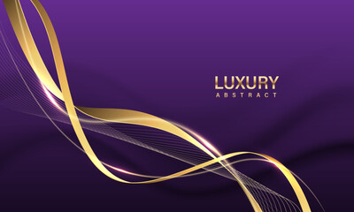 Poster - Abstract gold black ribbon curve overlap on purple design modern luxury background vector