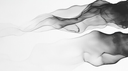 Poster - Monochrome abstract watercolor with ink-like black and grey textures, flowing organically