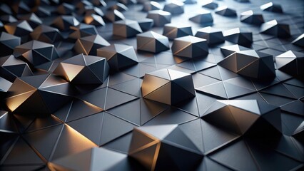 Poster - Abstract Dark Metallic Geometric Shapes Background with Subtle Lighting and Textured Surface