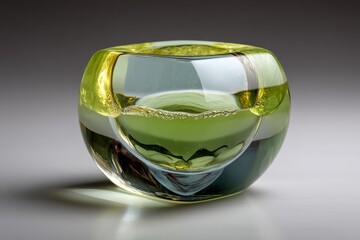 Aufkleber - Glass sculpture showcasing intricate design with green and clear layers illuminated by soft light