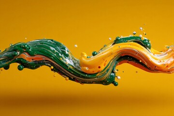 Poster - Colorful abstract paint swirl creates vibrant contrast against bright yellow background