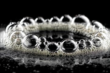 Poster - Bubbles floating on a dark surface, creating an enchanting circular pattern in a close-up view
