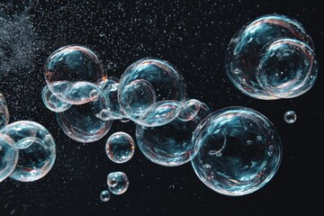 Aufkleber - Bubbles floating in water create mesmerizing patterns and reflections under soft light during a serene moment
