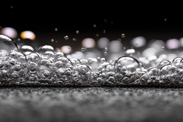 Poster - Bubbles forming on a dark surface create a mesmerizing visual contrast at close range during a tranquil moment
