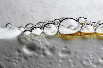Poster - Close-up of golden liquid and bubbles forming on frothy surface in a glass during a social gathering