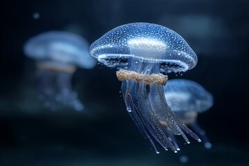 Poster - Floating jellyfish in a tranquil underwater environment showcasing their grace and beauty at an aquarium