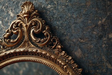 Poster - Ornate gold-framed mirror against a textured dark wall showcasing intricate design details and vintage aesthetics