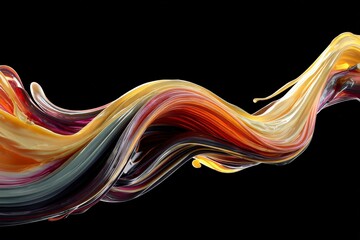 Aufkleber - Colorful abstract wave of vibrant paint swirling against a black background showcasing fluid movement and artistic expression