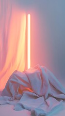 Poster - Ethereal fabric display with neon light, captivating and minimalistic aesthetic composition