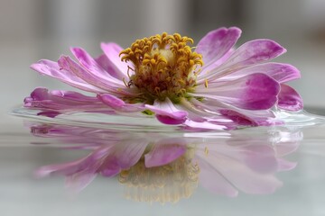Poster - Delicate pink flower floating serenely on clear water surface in soft natural light, capturing beauty and tranquility