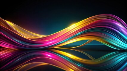 Fototapete - Abstract Colorful Swirling Wave Design with Glowing Luminous Hues and Reflective Surface