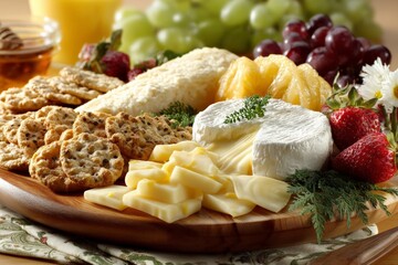 Poster - Delicious cheese and fruit platter served at a summer gathering with fresh snacks and drinks