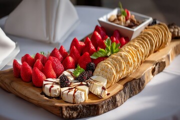 Poster - Elegant cheese and fruit platter served at an outdoor gathering during the afternoon