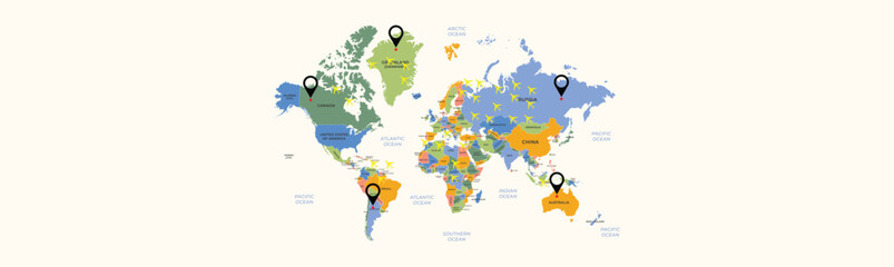  Airplane path in dotted line shape on world map. Flight path. Vector illustration.