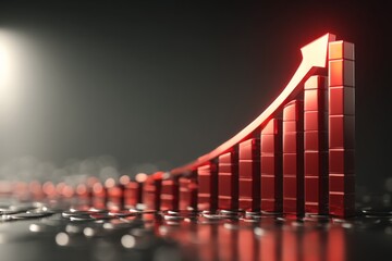 Aufkleber - Growing red bar graph representing financial success in a modern business environment during the evening