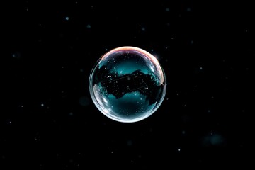 Poster - Floating bubble in dark space with reflections and sparkling details creating a mesmerizing visual effect