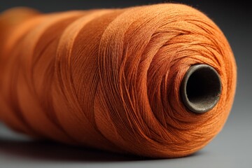 Poster - Vibrant orange thread spool showcasing intricate texture and rich color in a creative workspace