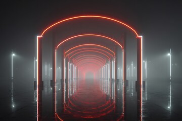 Poster - Ethereal corridor lit with neon lights, reflected in a mystical atmosphere
