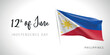 © kora_ra_123 - Philippines independence day vector banner, greeting card. Philippino wavy flag in 12th of June patriotic holiday horizontal design with realistic flag