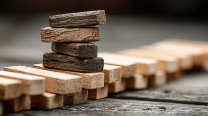 Poster - A neatly stacked arrangement of wooden blocks symbolizing stability and structure in building designs and concepts