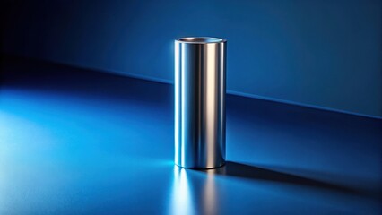 Poster - Reflective Cylinder on a Slanted Blue Surface Illuminated by Dramatic Lighting