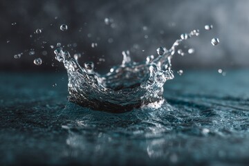 Aufkleber - Capturing the elegance of water droplets splashing in a serene blue setting at dusk