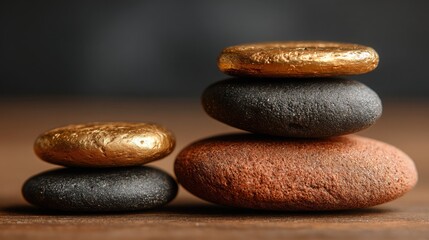 Poster - A carefully arranged stack of rocks with a gold leaf on top symbolizing fiscal rebalancing and budget adjustment