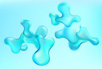 Wall Mural - 3d water drop on blue background. abstract composition of liquid bubbles. vector design elements.