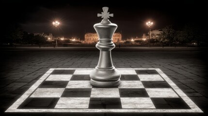 Poster - Chess board under bright light symbolizing strategic thinking and planning in investment decision-making processes