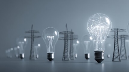 Poster - Light bulb surrounded by electricity towers symbolizing energy market volatility and economic insights for investors