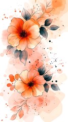 Wall Mural - Orange watercolor flowers, soft background, design