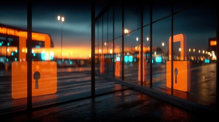 Poster - Urban night scene featuring a bus illuminated by city lights creating a lively atmosphere of urban transport
