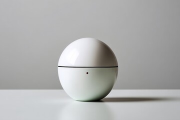 Poster - Unique spherical ceramic container on a minimalist table in a modern indoor setting