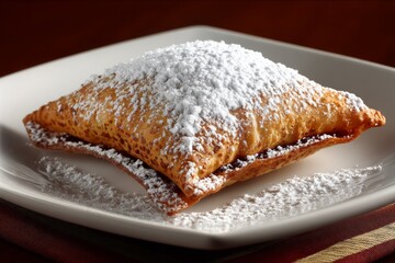 Poster - Delicious pastry topped with powdered sugar served on a decorative plate in a cozy dining setting