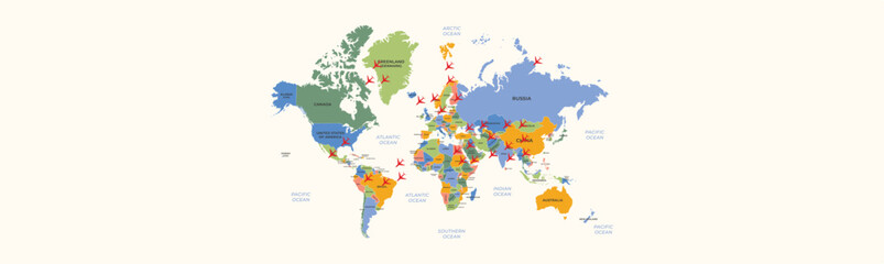  Airplane path in dotted line shape on world map. Flight path. Vector illustration.