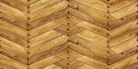 Aufkleber - Elegant Herringbone Wooden Paneling with Golden Accents, a Luxurious and Textured Background for Design Projects